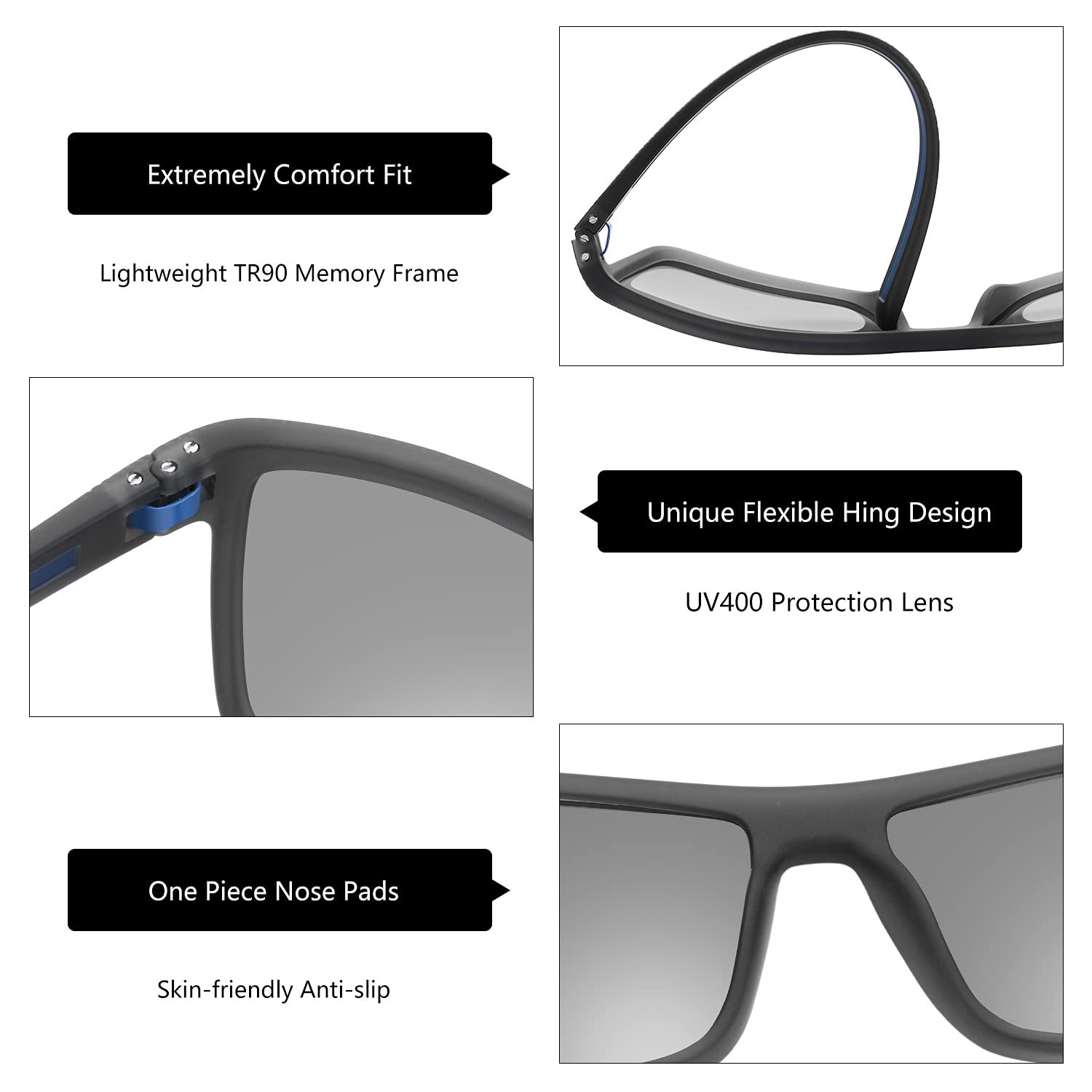 ZENOTTIC Polarized Sunglasses for Men, Lightweight TR90 Square Frame, UV400 Protection, 2 Pack - Image 4